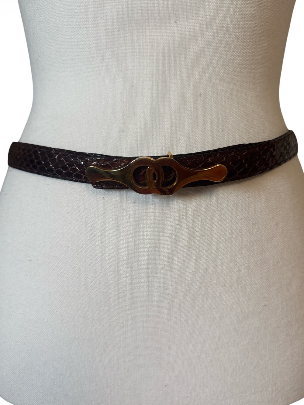 Vintage Made in France Genuine Leather Glazed Snakeskin Belt - Stamped 75/30 EVC